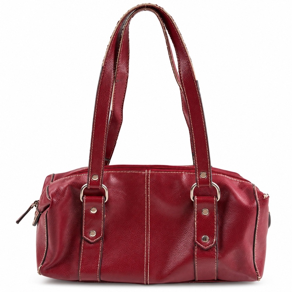 Villager Liz Claiborne Vintage Y2K Red Pebbled Leather Chic Shoulder Bag Purse